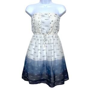 Mudd Blue Ombre Babydoll Strapless Dress S Sheer Tie Waist Beachy Soft Girl Y2K